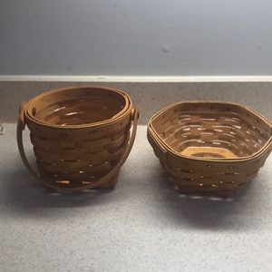 2 Longaberger Baskets with liners. One with Handle. Other was used for a planter